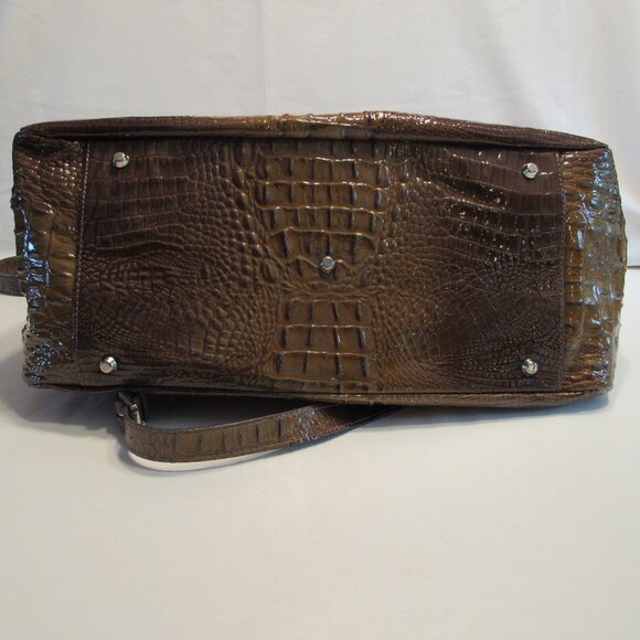 Jenrigo Large Embossed Green Leather Double Handle Satchel/Tote Handbag - Picture 3 of 14